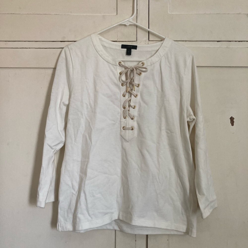 J. CREW Cream and Gold Lace up/Rivet Top